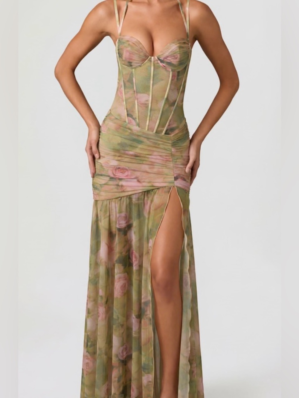 Oh Polly Green and Pink Floral High Low Dress